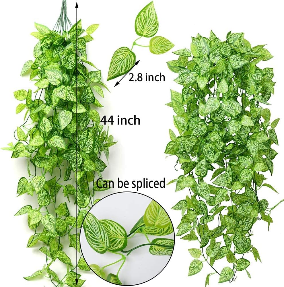 Artificial Hanging Plants 2pcs Fake Hanging Plant Artificial Faux Plant Outdoor UV Resistant Plastic Plants (Green)