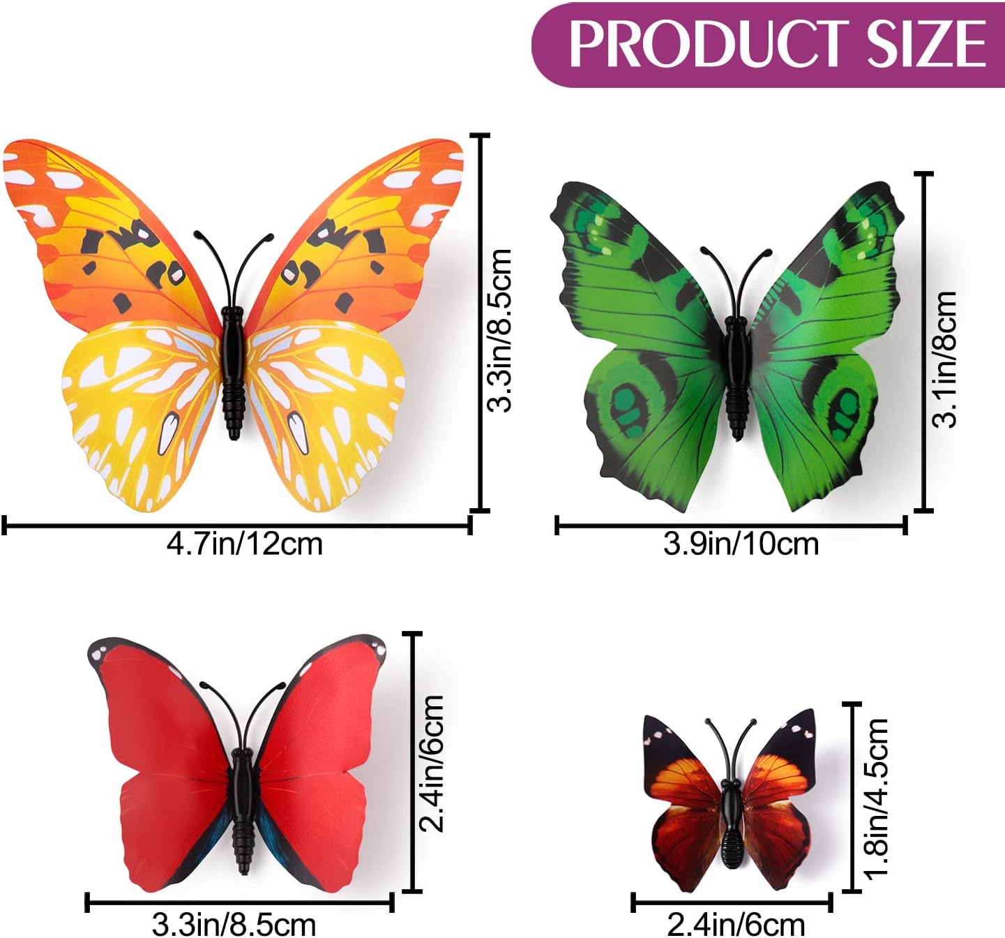 LiveGallery 72 PCS 6 Colors Removable 3D DIY Beautiful Butterfly Wall Decals Colorful Butterflies Art Decor Wall Stickers Murals for Kids Baby Boy Girls Bedroom Classroom Offices (Color)