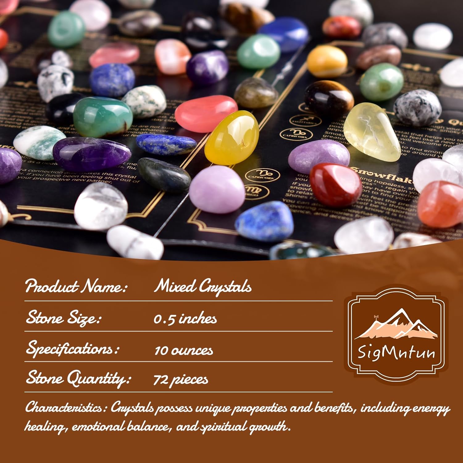 Polished Stone Pebbles Set Mixed Crystals, 72 Pcs 0.5" Handpicked Tumbled Stones Decorative Rocks for Reiki, Chakra, Healing, Home Decor, Mixed Pebbles