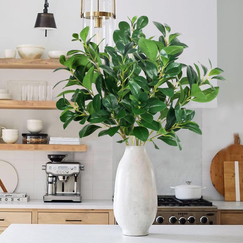 3Pcs Faux Greenery Stems Eucalyptus Plant 32.3'' Long Stem Artificial Shrubs Plants Silk Greenery Stems Arrangement for Floor Vase Garden Office Home Decor Wedding Table Centerpiece