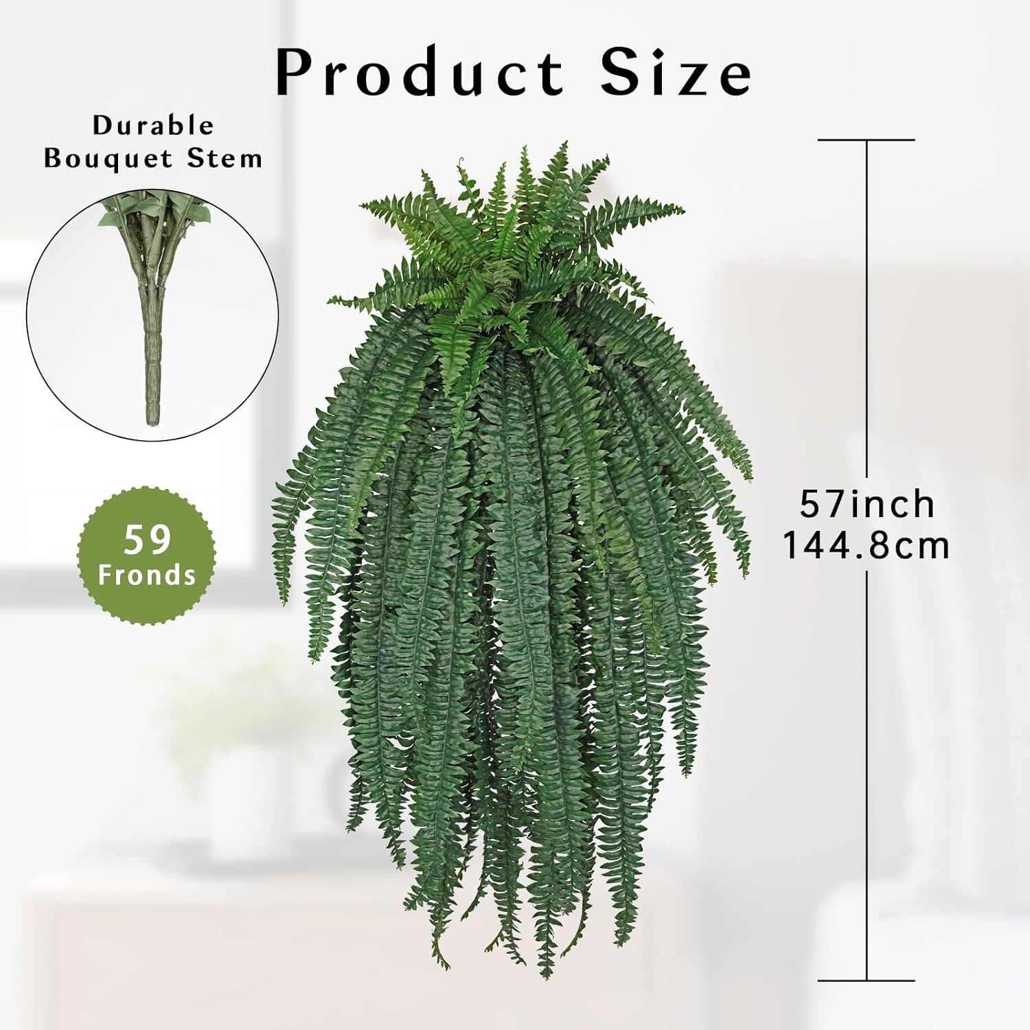 Ferns Fake Plants 59 Fronds Artificial Plants Outdoor 57" Long Fake Fern Look Real Large Plant Artificial Ferns Potted | Hanging Boston Fern | Fake Plant Shrubs for Home Garden Porch Farmhouse Decor