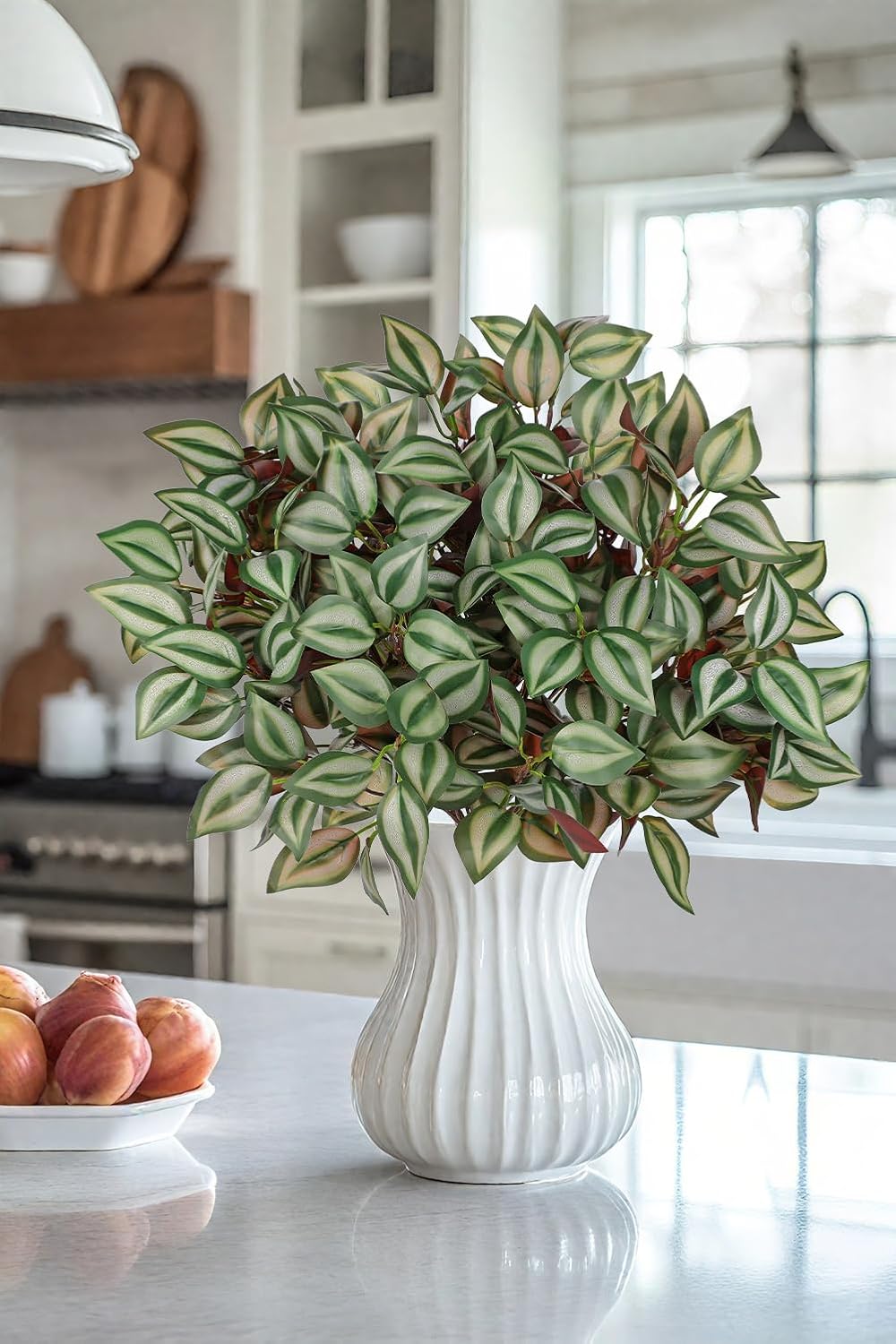 Hollyone 5 Bundles Artificial Greenery Plants Stems Faux Wandering Jew Leaves Plant Bouquet Fillers for Arrangement, Fake Shrub Bushes Plants for Home Centerpiece Indoor Outdoor Garden Patio Porch