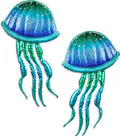 LIFFY Metal Jellyfish Wall Decor - Ocean Tropical Fish Wall Art - Glass Metal Fish Wall Decor for Pool, Beach, Bathroom, Living Room, Bedroom - 15inch, 2Pcs