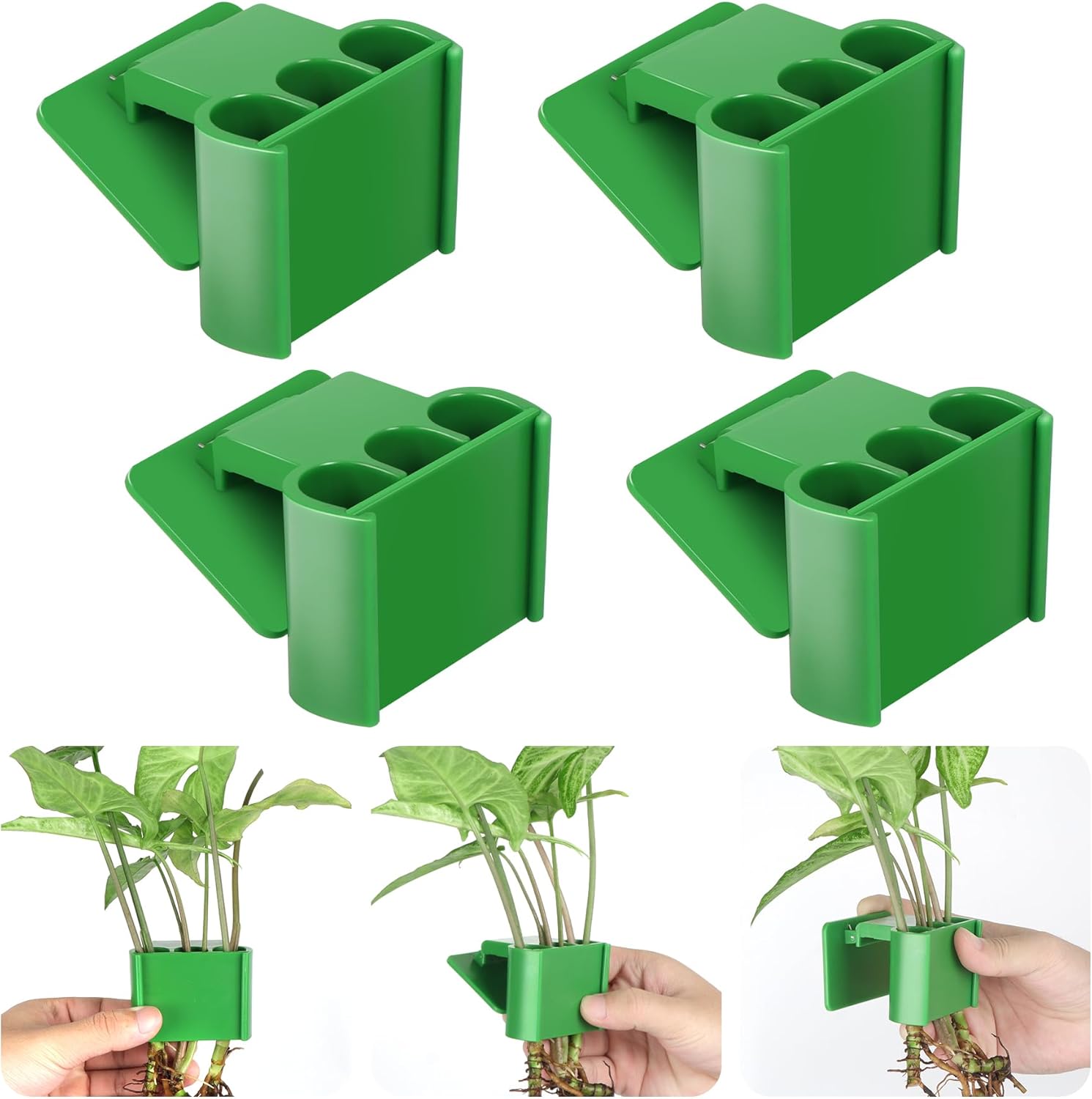 3 Holes Upgraded Aquatic Plant Cup Aquarium Plant Holder for Tank,Aquascape Accessories Decorations- Green 4 Pcs