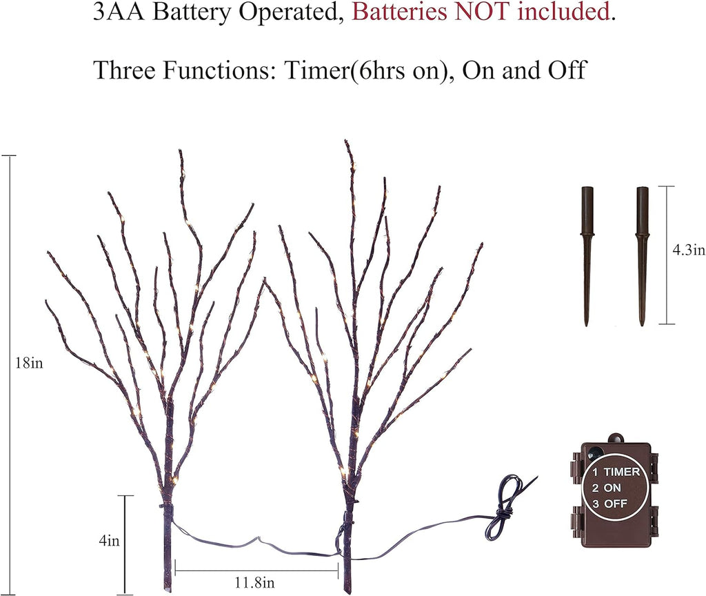 Birchlitland Lighted Brown Branches 18IN 70L Warm White Fairy Lights, LED Willow Branch Lights with Timer Battery Operated for Home Bedroom Living Room Vase Decoration