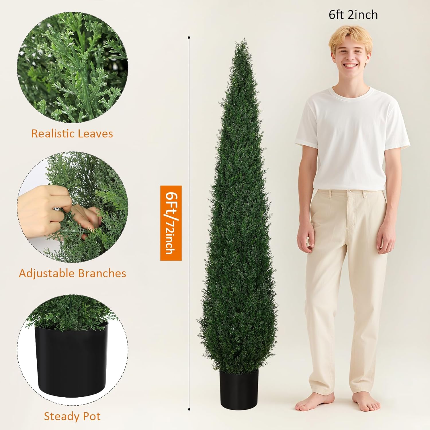 Artificial Cedar Topiary Trees, 6FT Topiary Trees Artificial Outdoor UV Resistant, Realistic Potted Fake Pine Plants Shrubs for Front Porch Home Garden Decor, Set of 2