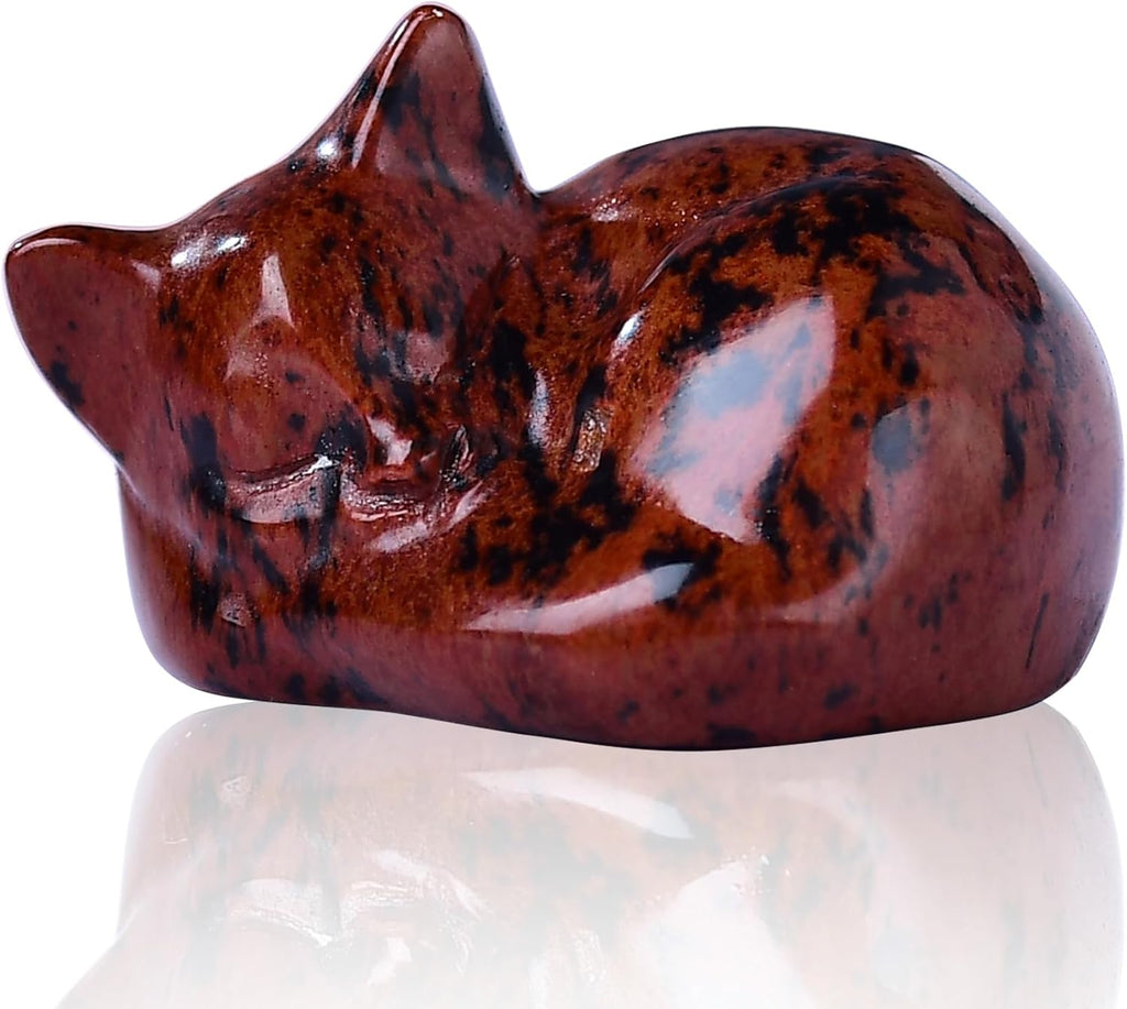 Natural Red Obsidian Cat Crystals Decor Sleeping Cat Statue Healing Crystal Polished Gemstones Bedroom Office Desk Home Decoration A Lucky Decoration