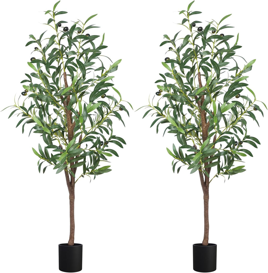 4FT Artificial Olive Tree, Faux Olive Trees 48in Outdoor Fake Potted Silk Plant with Trunk and Realistic 436 Leaves and 16 Fruits for Modern Office Home Decor Indoor 2Pack