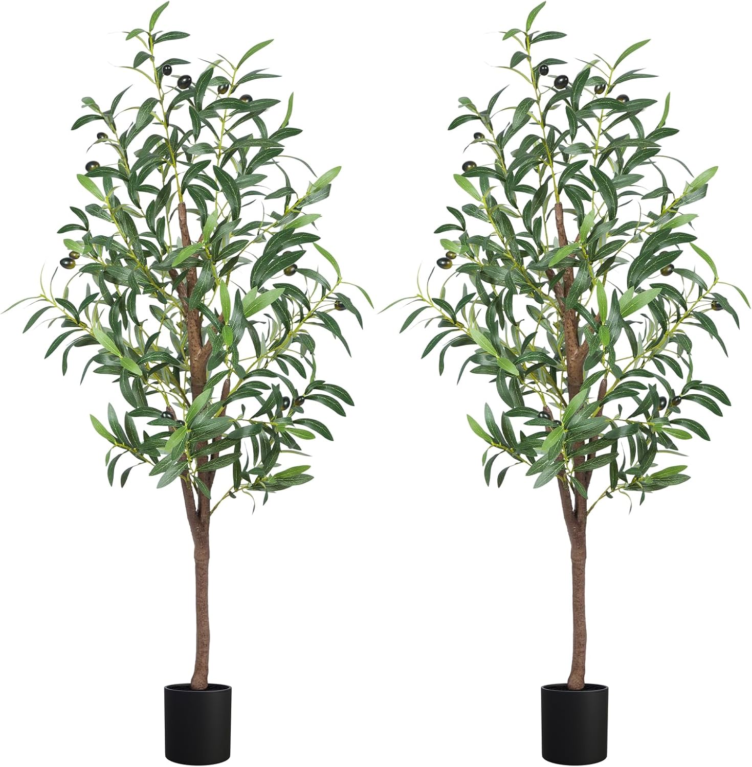 4FT Artificial Olive Tree, Faux Olive Trees 48in Outdoor Fake Potted Silk Plant with Trunk and Realistic 436 Leaves and 16 Fruits for Modern Office Home Decor Indoor 2Pack