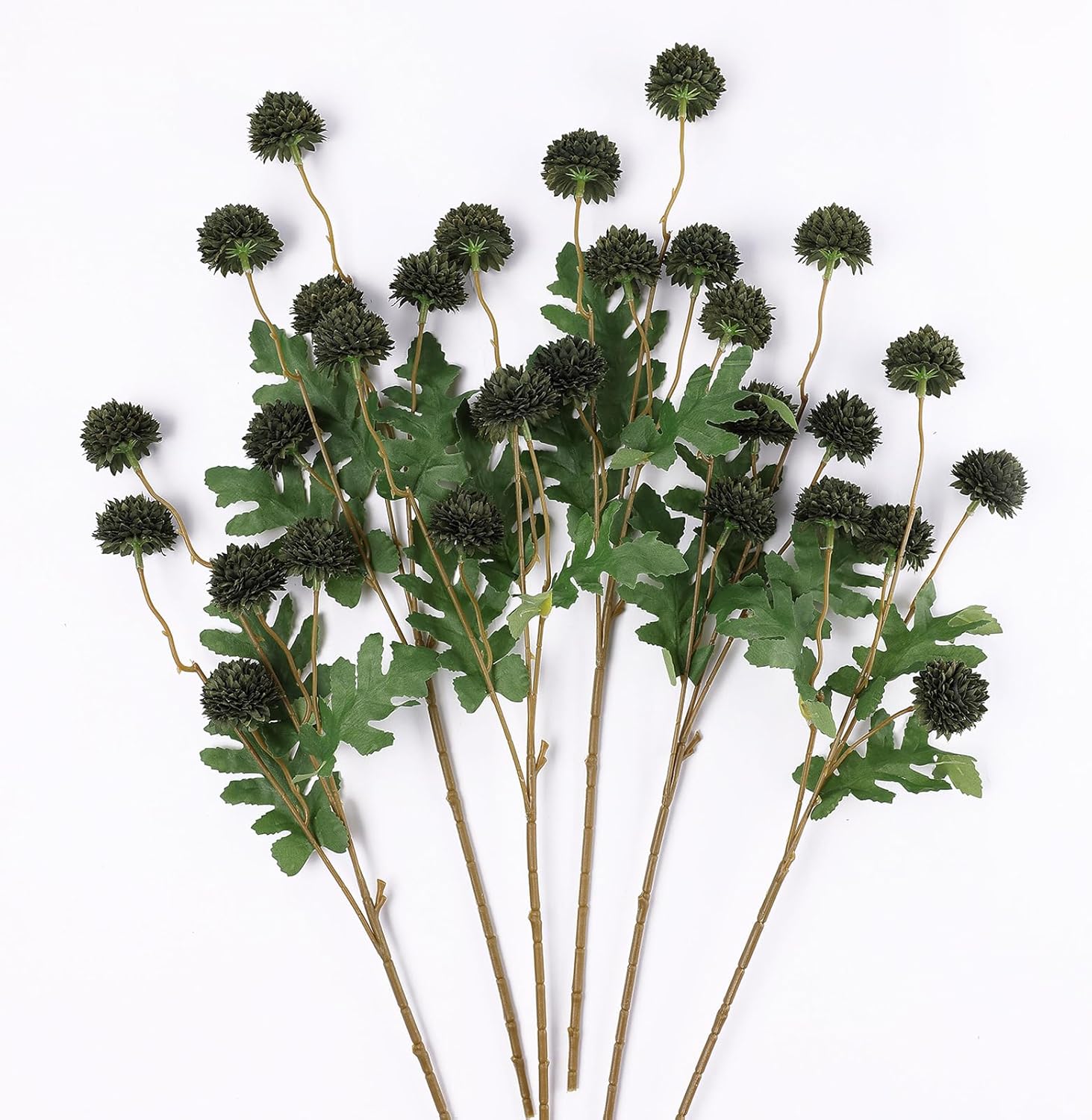 Mizii 6Pcs Green Fake Silk Pompon Mum Artificial Flowers Bulk Small Faux Chrysanthemums with Stems Realistic Floral Decorations for Wedding DIY Bouquet Centerpieces Shower Vase Home Decor (Dark Green)