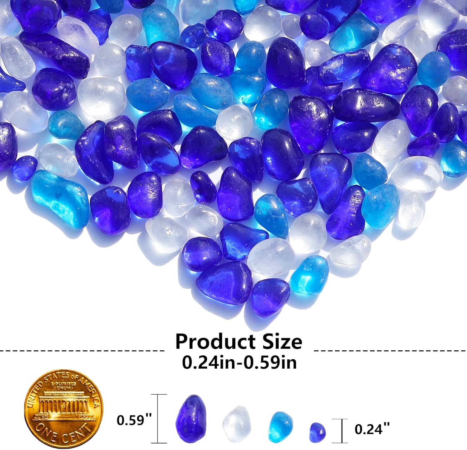 Sea Glass Stones - Blue Mixed Clear Glass Pebbles Gemstones - Perfect for Aquarium Rocks, Fish Tank Gravel, Vase Fillers, DIY Crafts, and Home Decor (0.9LB/14oz)