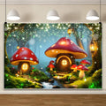 AOFOTO 8x6ft Elf Mushroom House Photo Backdrop Fairy Tale Enchanted Forest Photography Background Wonderland Magic Forest Trees Butterfly Girls Princess Kids Birthday Party Decoration Banner Props
