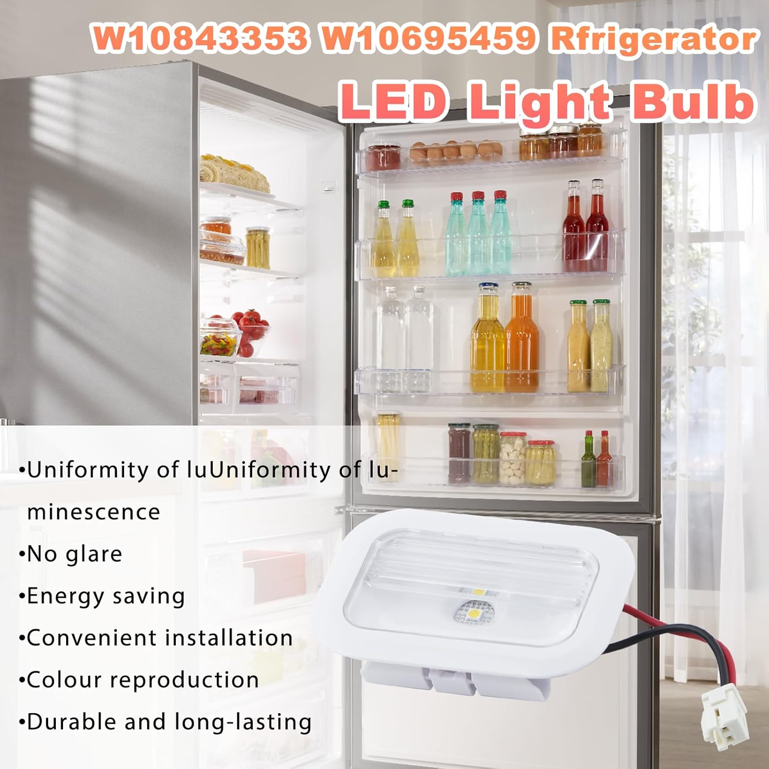 Refrigerator Parts W10695459 Refrigerator LED Light Module Assembly Compatible for Whirlpool Maytag,Refrigerator LED Light Board Replaces W10843353,W11126053, W10660728, W10279030, W11205083
