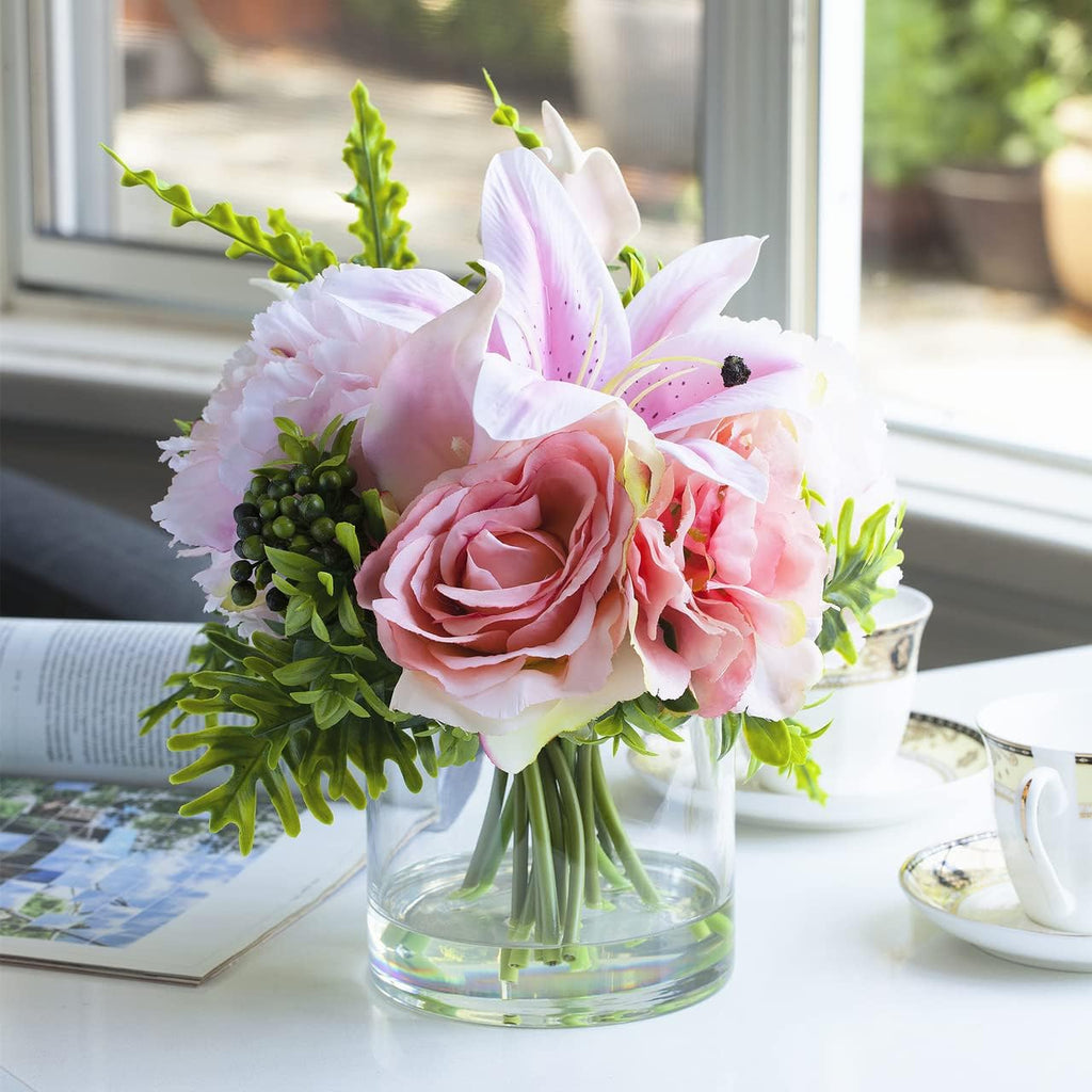 Enova Floral Clear Glass Cylinder Vase 5 x 5 Inches Round Flower Vase, Pillar Candle Hurricane Floating Candle Holder Vase, Small Floral Glass Vase for Decoration Home, Wedding Centerpiece (1 Piece)