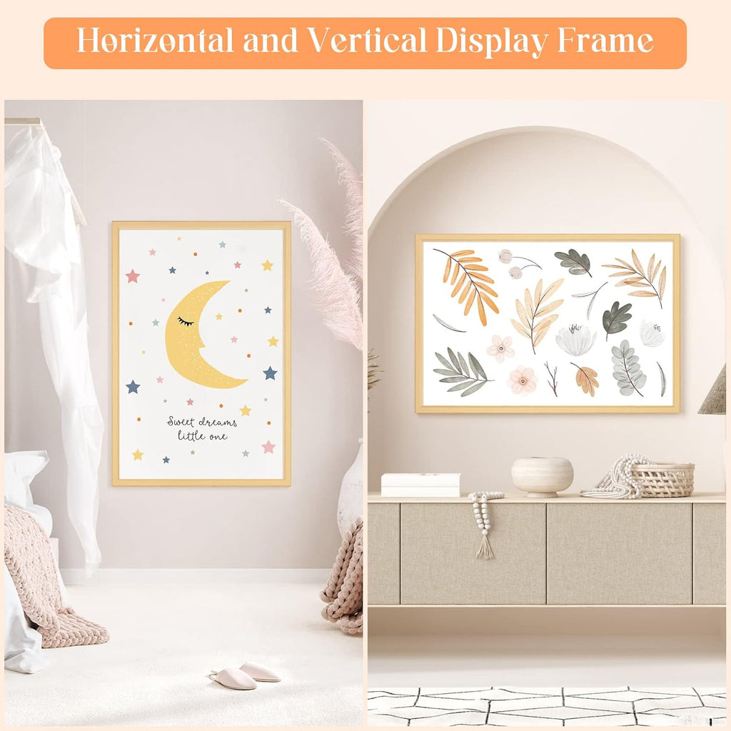Wood 24x36 Poster Frame, Rustic Natural 36x24in Woodgrain Picture Photo Frame, Modern Beige 24 x 36inch Gallery Wall Frame with HD Plexiglass, Horizontal Vertical Wall Mounting Display 1pcs