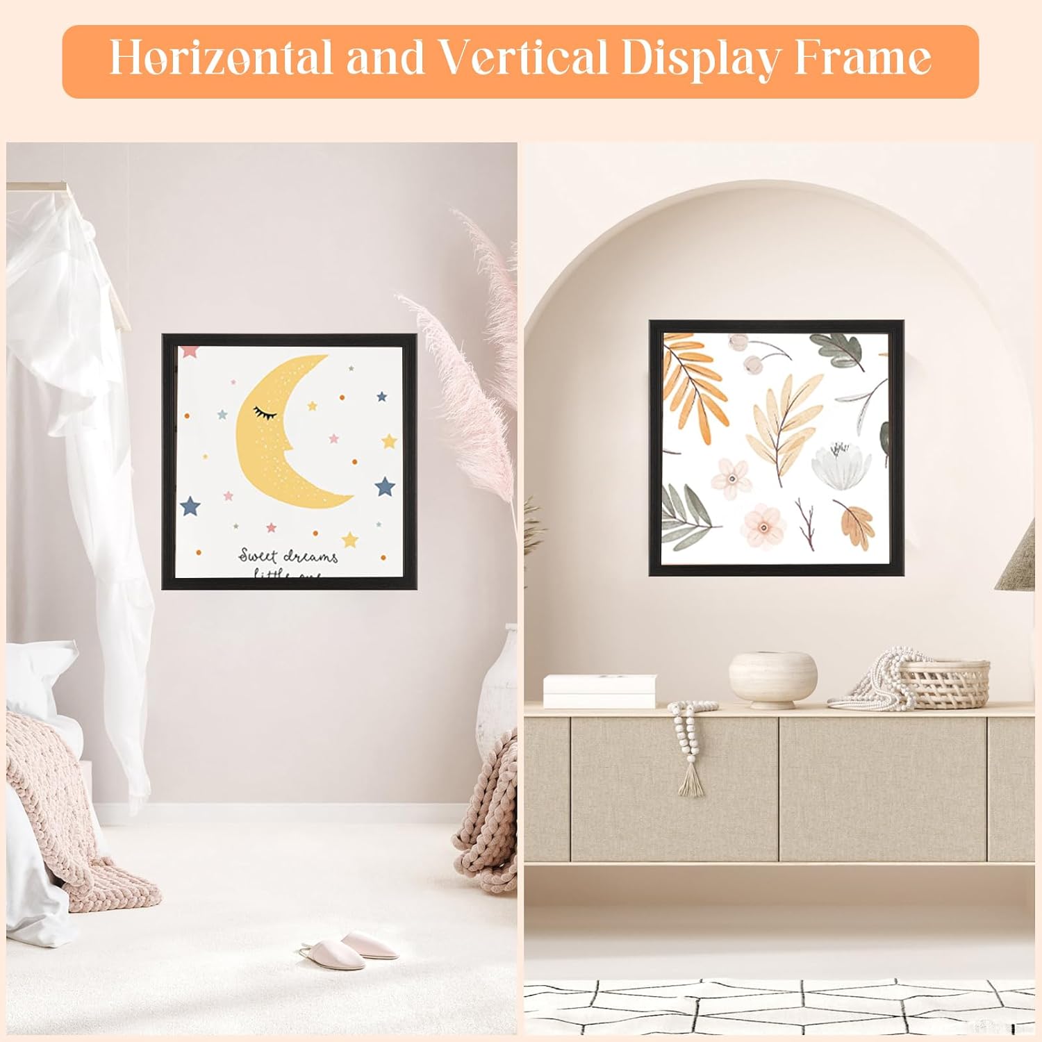 24x24 Wood Frame Black, Rustic Natural Wooden 24x24in Poster Picture Frame, Distressed 24 x 24inch Woodgrain Gallery Photo Frame with HD Plexiglass, Horizontal Vertical Wall Mounting Display 1pcs