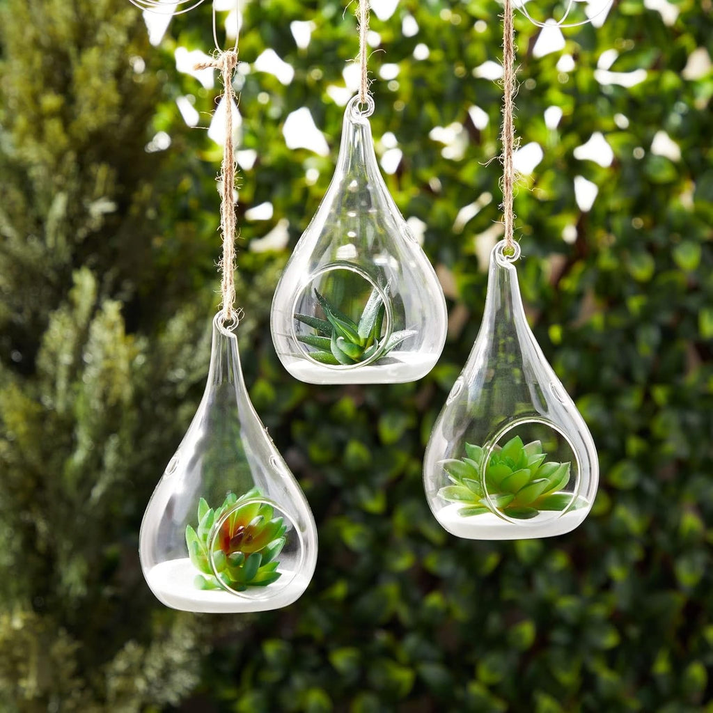 Juvale Teardrop Hanging Glass Terrarium - Air Plant Holder & Succulent Planter - Tea Light Candle Holder & Glass Globe for Air Plants - Pack of 5-3 x 5.5 in
