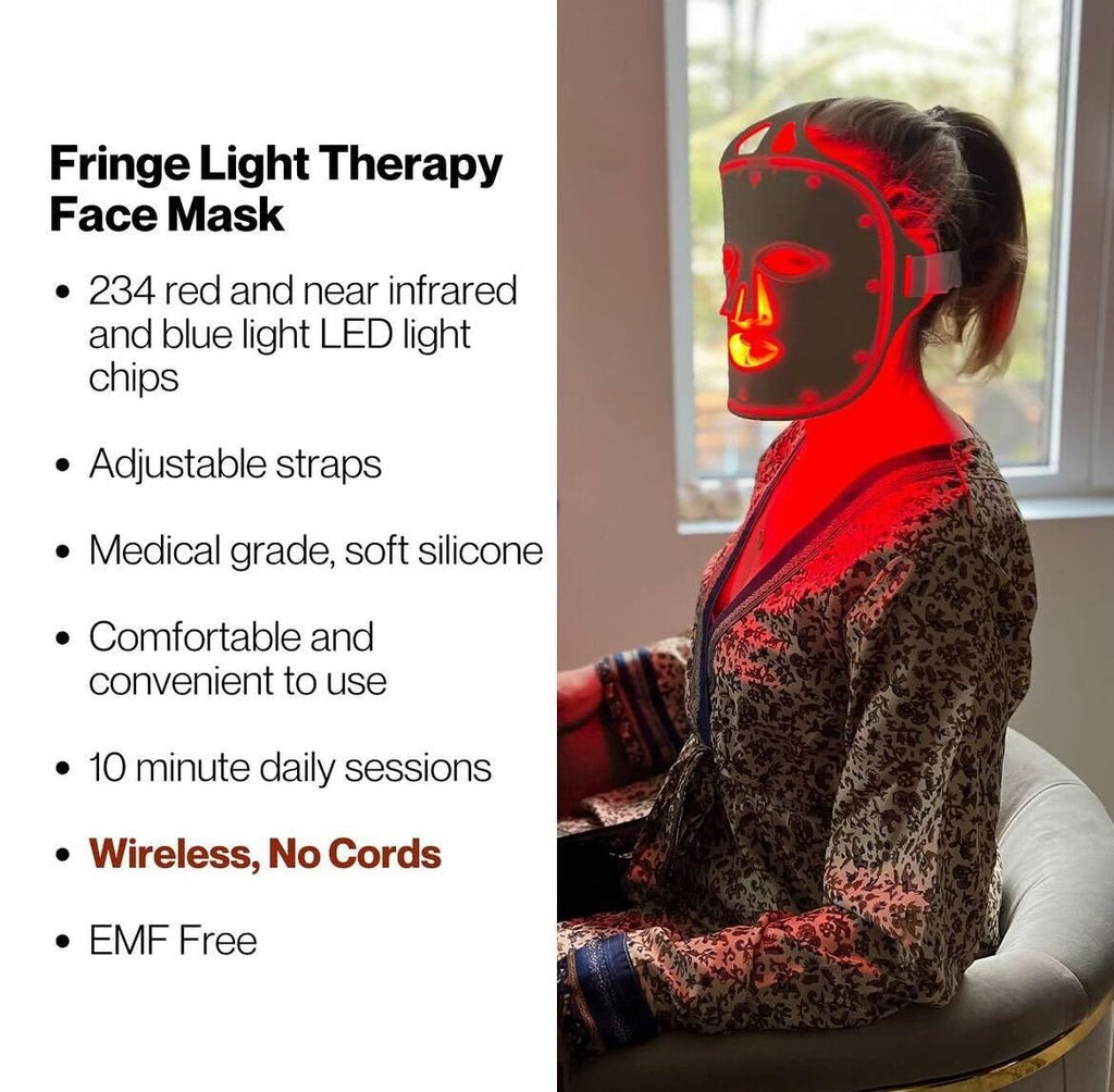 Fringe Red Light Face Mask, Both Red Light 660nm and Infrared Light 850nm for Rejuvenation & Blue Light 415nm for Blemishes, Beauty Mask, for Fine Lines and Wrinkles, 234 LED Lights