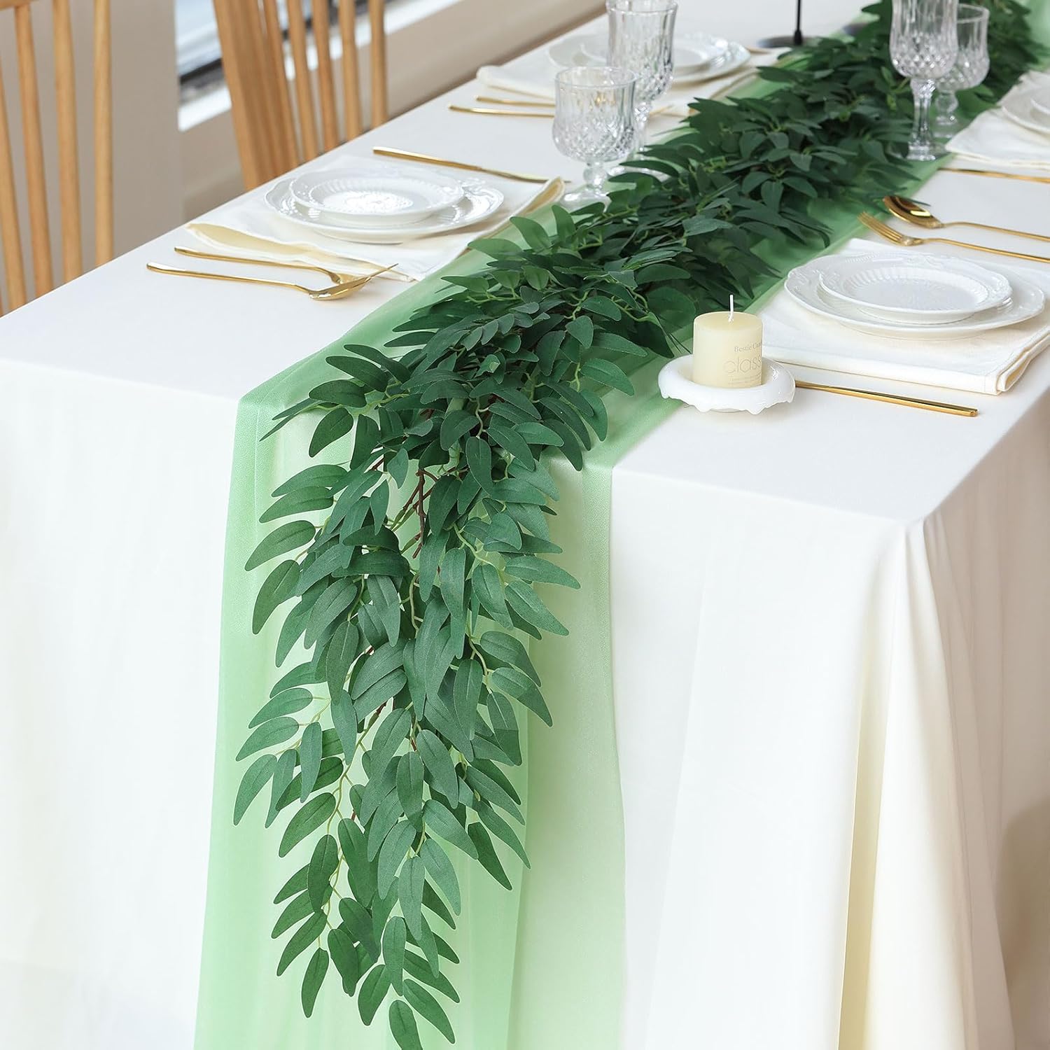 mizii 5 Packs 390" Artificial Vines Willows Garland Fake Vine Italian Ruscus Silk Green Leaves Faux Plants Greenery Decoration for Bedroom Room Wall Party Table Centerpieces Wedding Arch Decor