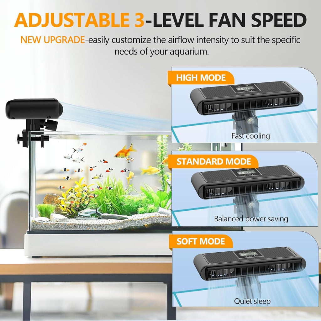 hygger Aquarium Chiller Fan, Auto Temperature Control Aquarium Cooling Fan with Adjustable Temperature and 3 Wind Speed, Quiet Fish Tank Cooler