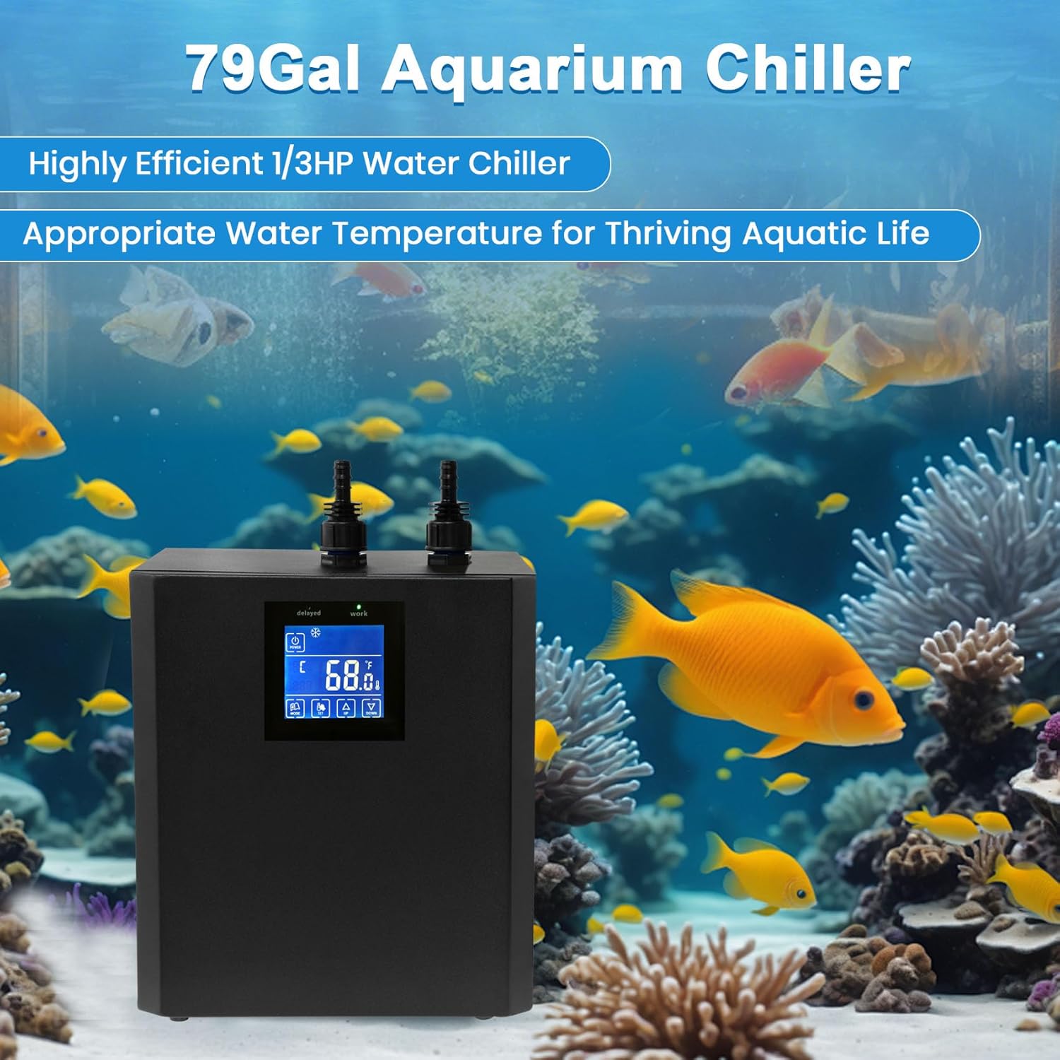 Aquarium Chiller 79 Gal, 1/3 HP Water Chiller Machine, Hydroponic Cooling System, Fish Tank Chiller with Upgraded LED display, for Axolotl Jellyfish