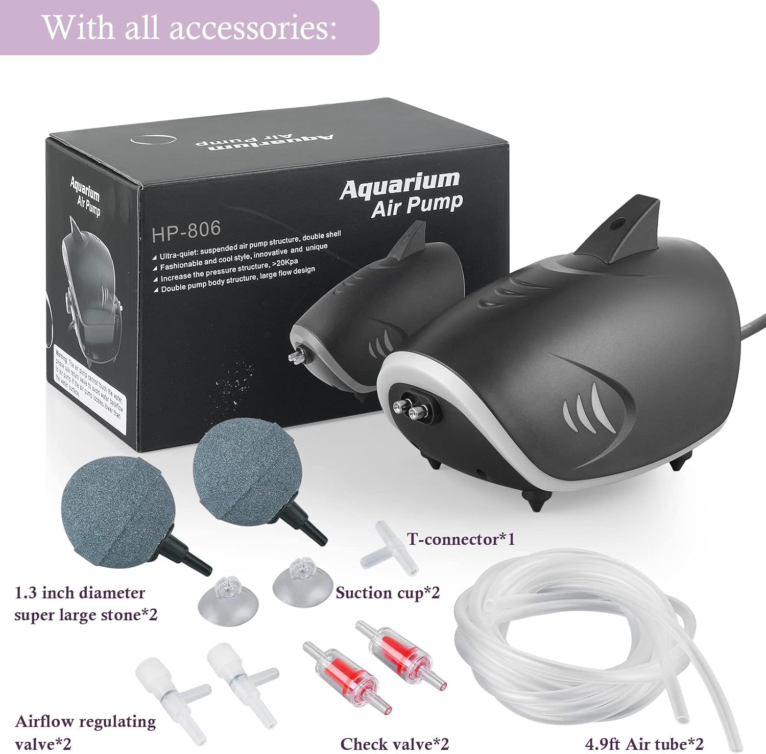 HITOP 3W 6W Silent Aquarium Air Pump -80GPH/160GPH Large Air Volume Fish Aerator, Adjustable Oxygen Pump for Fish Tank up to 300 Gallon