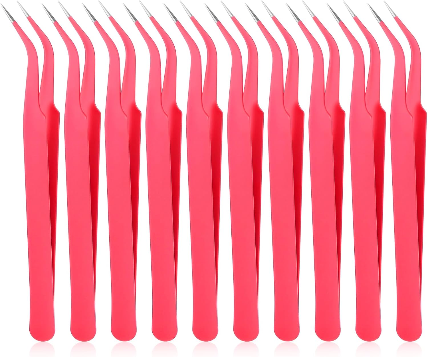 10 Pieces Tweezers for Crafting, Stainless Steel Curved Pointed Tweezers Precision Tweezer with Protective Cover for Eyelash Extensions Stickers Rhinestones Crafts (Rose Red)