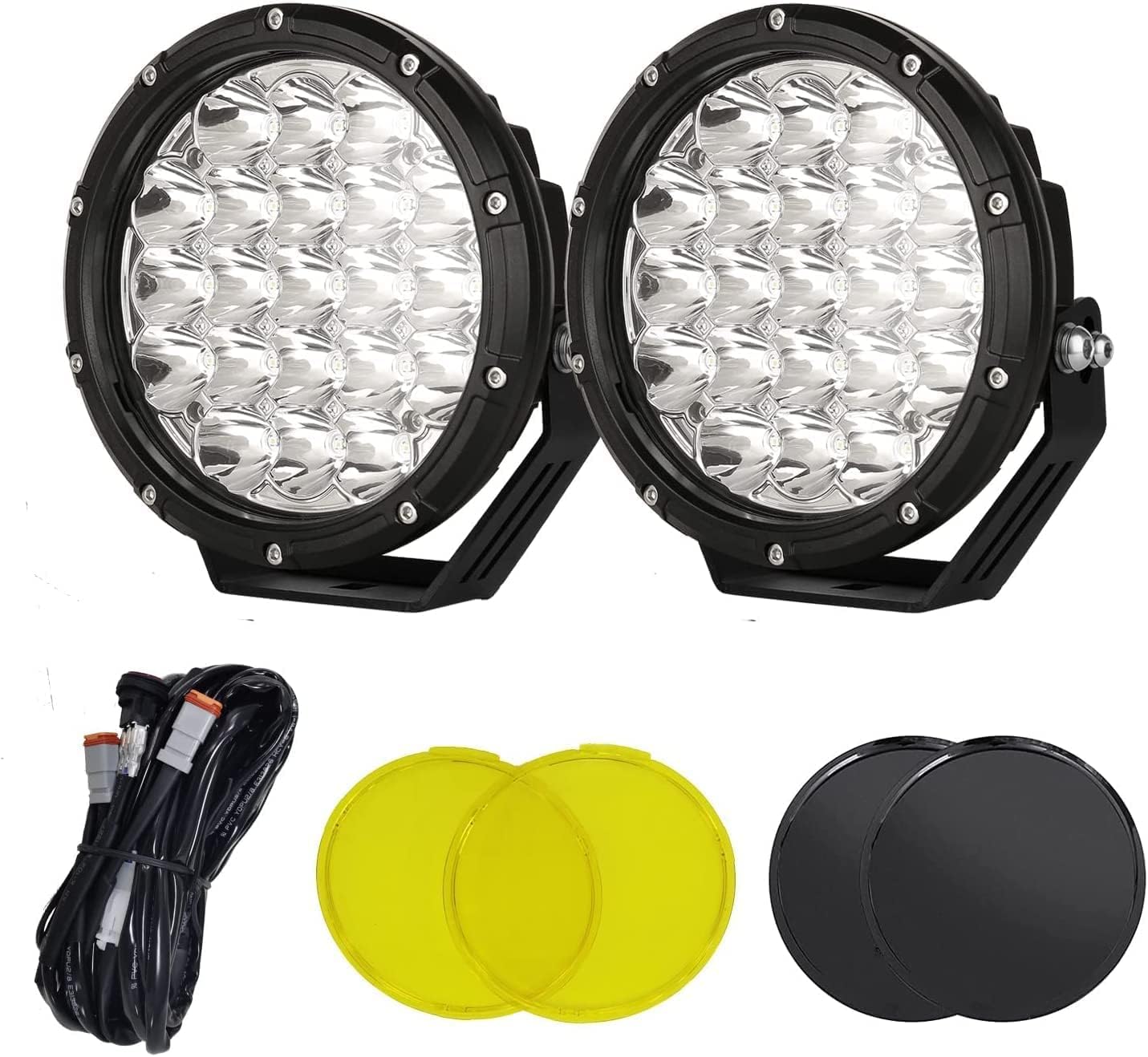BIGLIONX Round LED Offroad Lights 7inch 2pcs 210W 32000LM LED Off Road Light Super Bright Amber Offroad Lights Driving Light Spot Light Bar with Wiring Harness IP68 for Trucks Pickup ATV UTV SUV