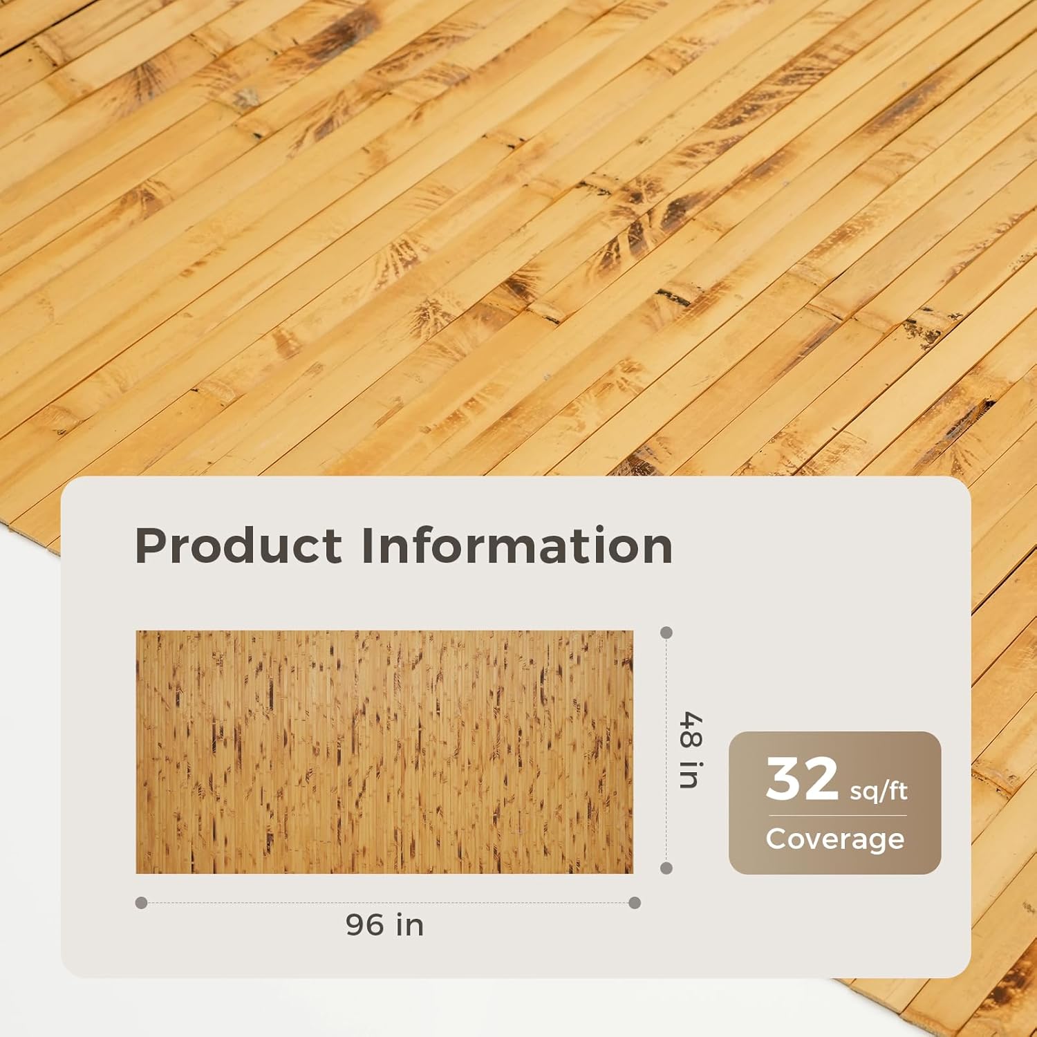 OUZUGIE 1 Pack 96x48 Inch Natural Bamboo Wall Panel – Yellow Burned Pole Wrap Paneling for Walls, Ceilings, Cabinets, Furniture – Ideal for Bedroom, Living Room & Office DIY Decor