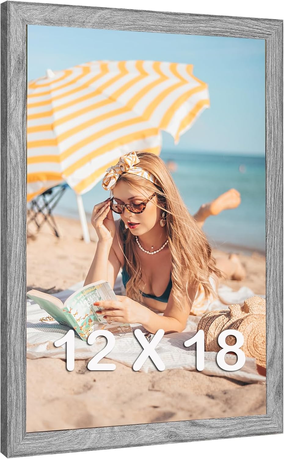 12x18 Wood Frame Gray, Rustic Natural Grey Wooden 18x12in Poster Picture Frame, Distressed 12 x 18inch Woodgrain Gallery Photo Frame with HD Plexiglass, Horizontal Vertical Wall Mounting Display 1pcs