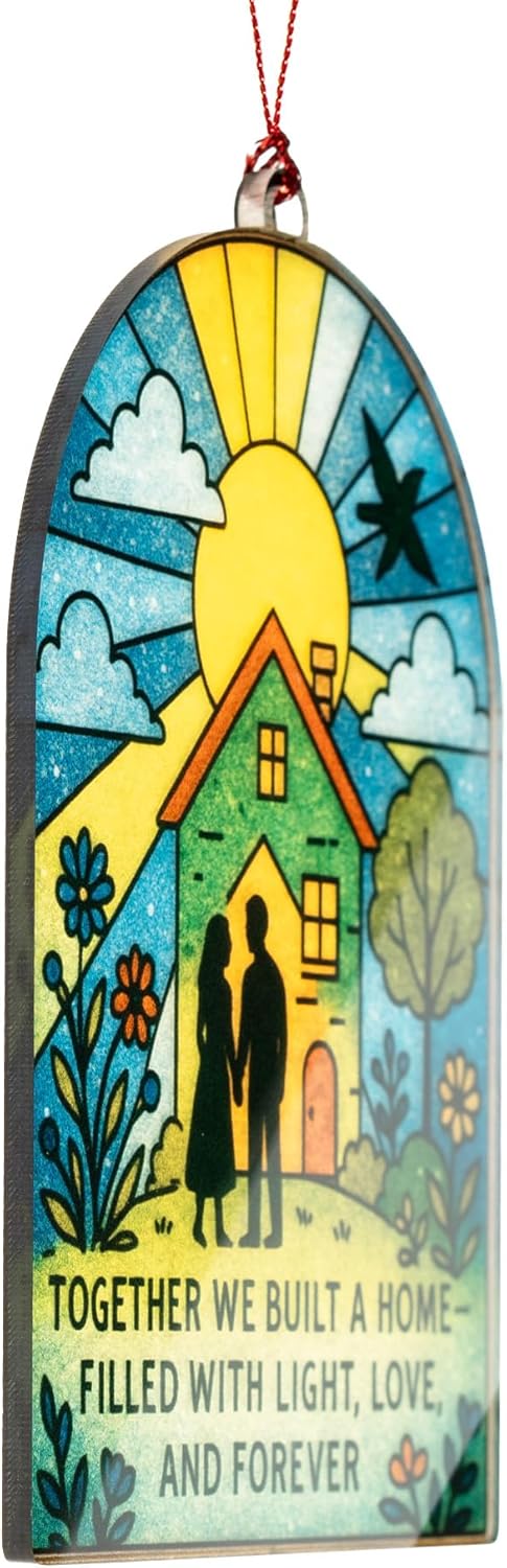 Together We Built a Home Ornament – Couple New Home Gift | Housewarming Keepsake with Love & Forever Card – Stained Glass Effect Hanging Decoration