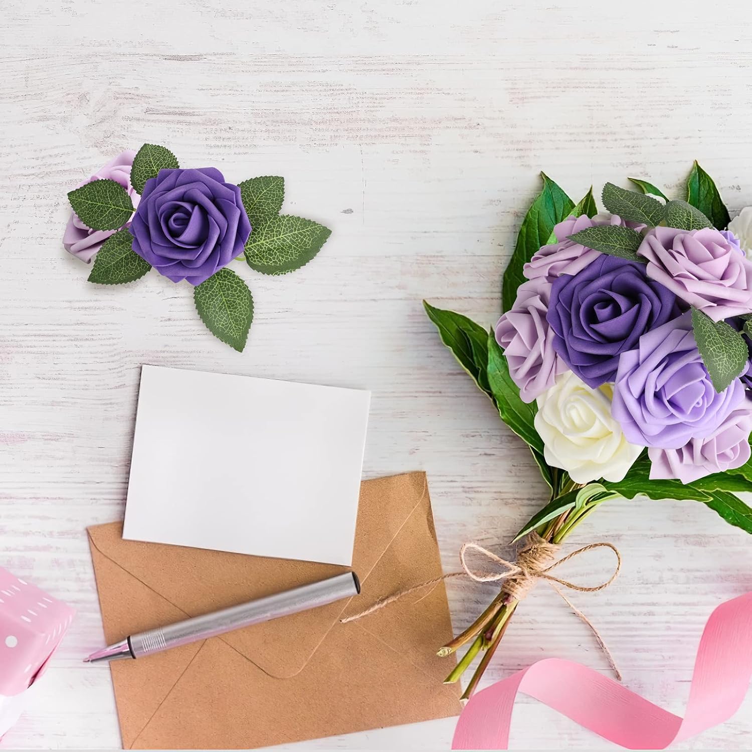 AmyHomie Artificial Flower Seriesc Purple Rose 25pcs Real Looking Fake Roses w/Stem for DIY Wedding Bouquets Centerpieces Arrangements Party Baby Shower Valentines Day Christmas Tree Decorations