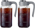 Mason Jar Pitcher - Airtight & Leakproof Glass Pitcher with Lid[set of 2], Perfect for Breastmilk, Cold Brew, and Sun Tea, 2 Quart (64 oz) Mason Jar with Pour Spout Lid