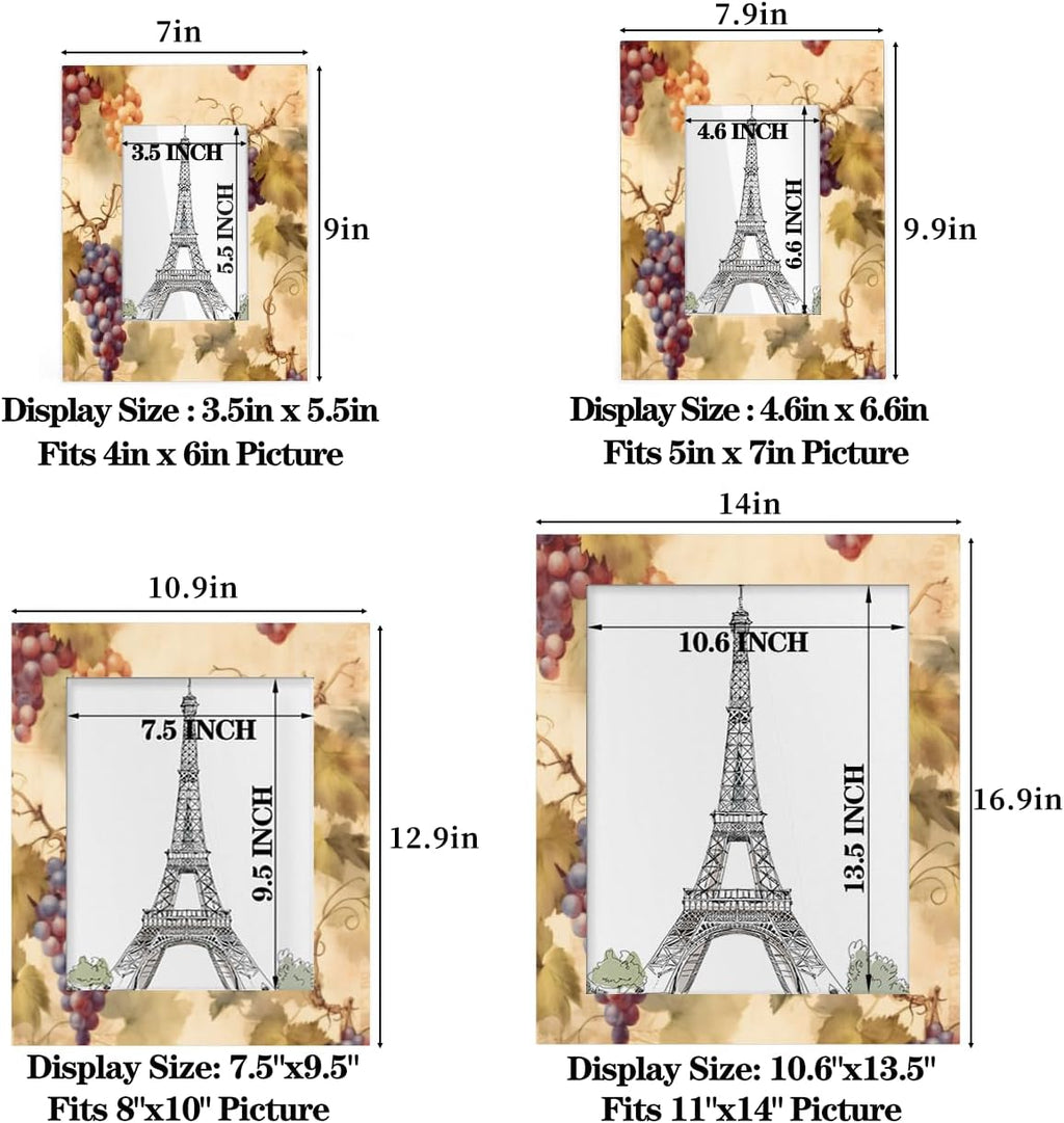 Grapevine Print 8x10 Picture Frame, 8x10 Wood Photo Frame for Wall Hanging or Tabletop Display Decor