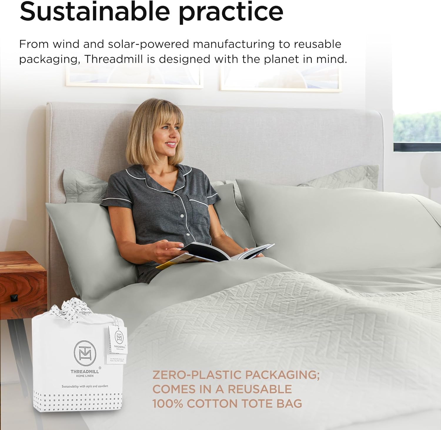 Threadmill 100% Cotton Sheets for Full Size Bed - 600 Thread Count Full Bed Sheets Set with 16” Deep Pocket - Sateen Weave 4-Piece Bedding Set with Cooling Effect, Light Grey