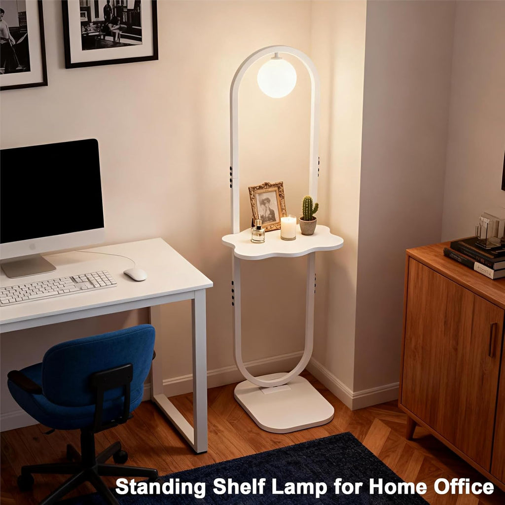 Lightdot 47-Inch Arch Floor Lamp, Modern Standing Lamp with Table, White Metal Frame with Globe Shade, Living Room Bedroom Lighting, G9 LED Bulb Included
