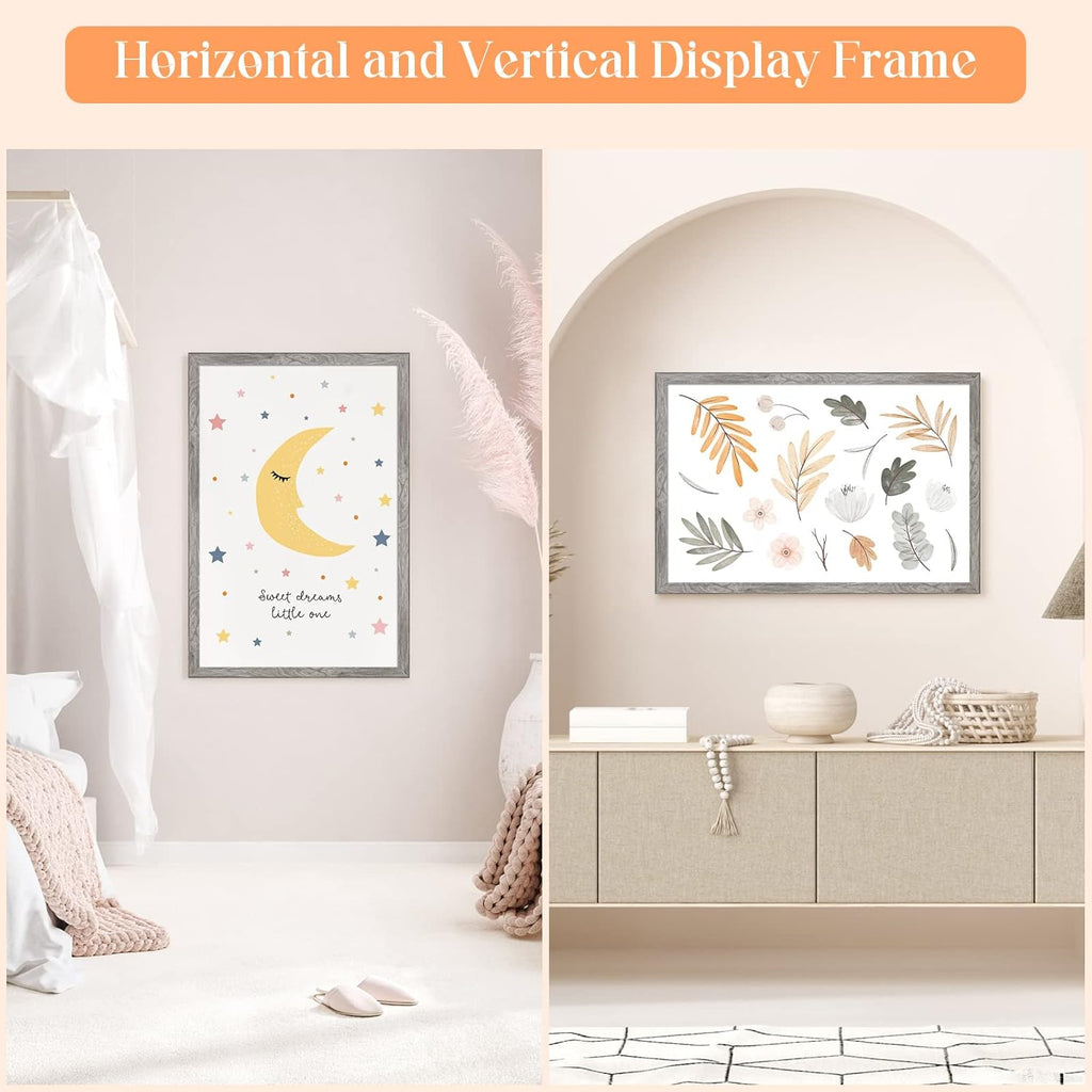 20x30 Solid Wood Frame Grey, Rustic Natural Woodgrain 30x20in Picture Poster Frame, Modern Gray 20 x 30inch Gallery Wall Pic Photo Frame with HD Plexiglass, Horizontal Vertical Wall Display 1pcs