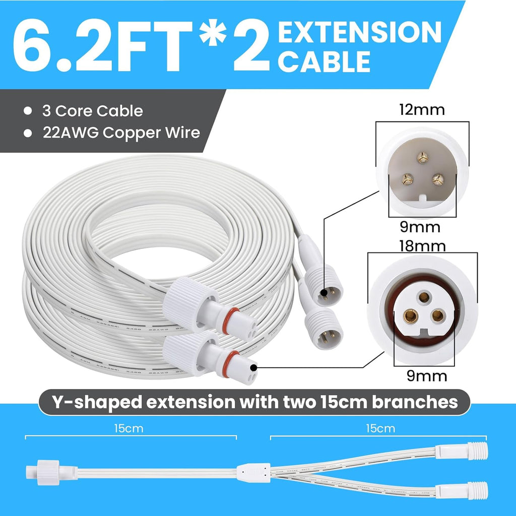 6.2Ft 2Pack Extension Cable for Go-vee Permanent Outdoor Lights Pro, Y-Shaped Cable Waterproof Extension Cord Compatible with Go-vee H706A H706B H706C