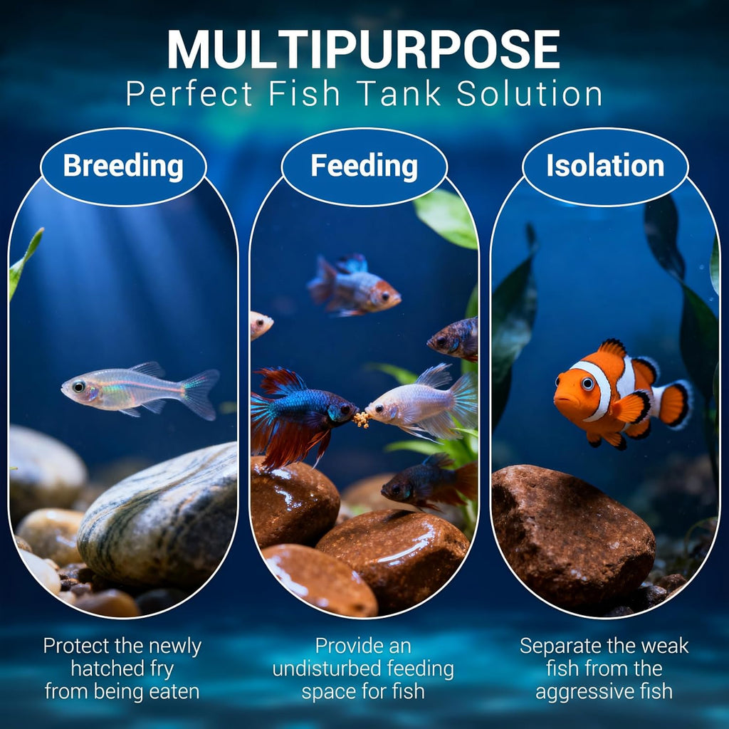 Breeder Box for Fish Tank, 2-Pack Large Baby Fish Tank, Floating & Mountable Mesh Isolation Nursery with Suction Cups for Guppy, Betta, Shrimp, Clownfish, Aggressive or Injured Fish (Blue)