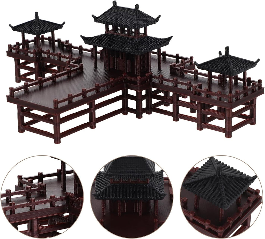 LOGOFUN Mini Pagoda Gazebo Statue Model Miniature Pavilion Figurine for Fairy Garden Landscape Fish Tank Zen Decor
