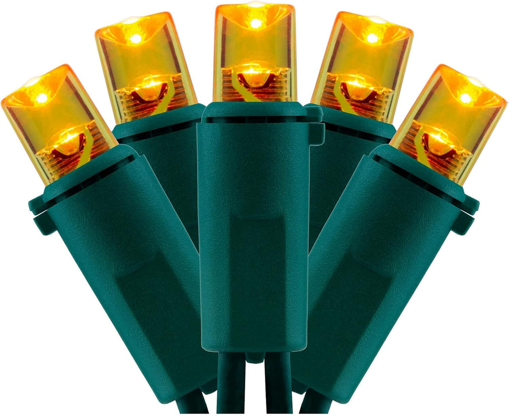 YULETIME 200 Orange Wide Angle LED Christmas Lights, 66 Feet Green Wire UL Certified 5mm Holiday String Light Set (Orange)