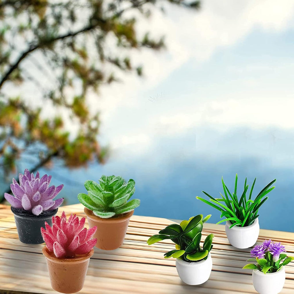 Cayway Dollhouse Plant Miniature 16 PCS Artificial Plant Tiny Bonsai Model Mini Flowerpot Fake Succulent Doll House for Garden Dollhouse Decorations