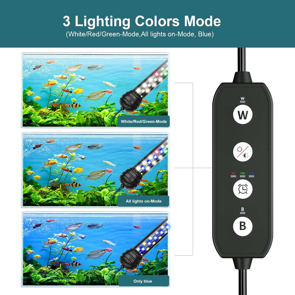 SEAOURA Led Aquarium Light with Timer, Submersible Aquarium Plant Light, Fish Tank Light with Auto On/Off, 3 Lighting Modes, Adjustable Brightness (18.9 in for 20-35inch Planted Tank), 10W