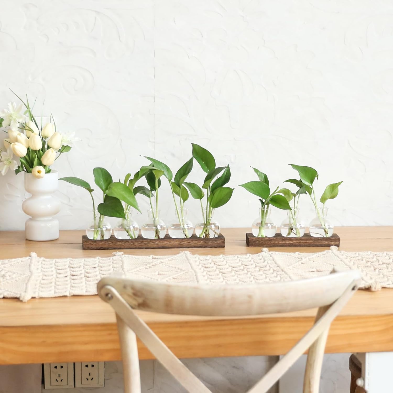 Plant Propagation Station, Plants Terrarium with Wooden Stand 5 Bulb Houseplants Glass Vase for Hydroponic Plants Gift for Plant Lovers Home Office Decor