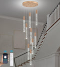 Modern High Ceiling Crystal Chandelier 9-Lights, Gold Spiral LED Raindrop Foyer Pendant Lighting, Bubble Staircase Living Room Hanging Light Fixture Flush Mount