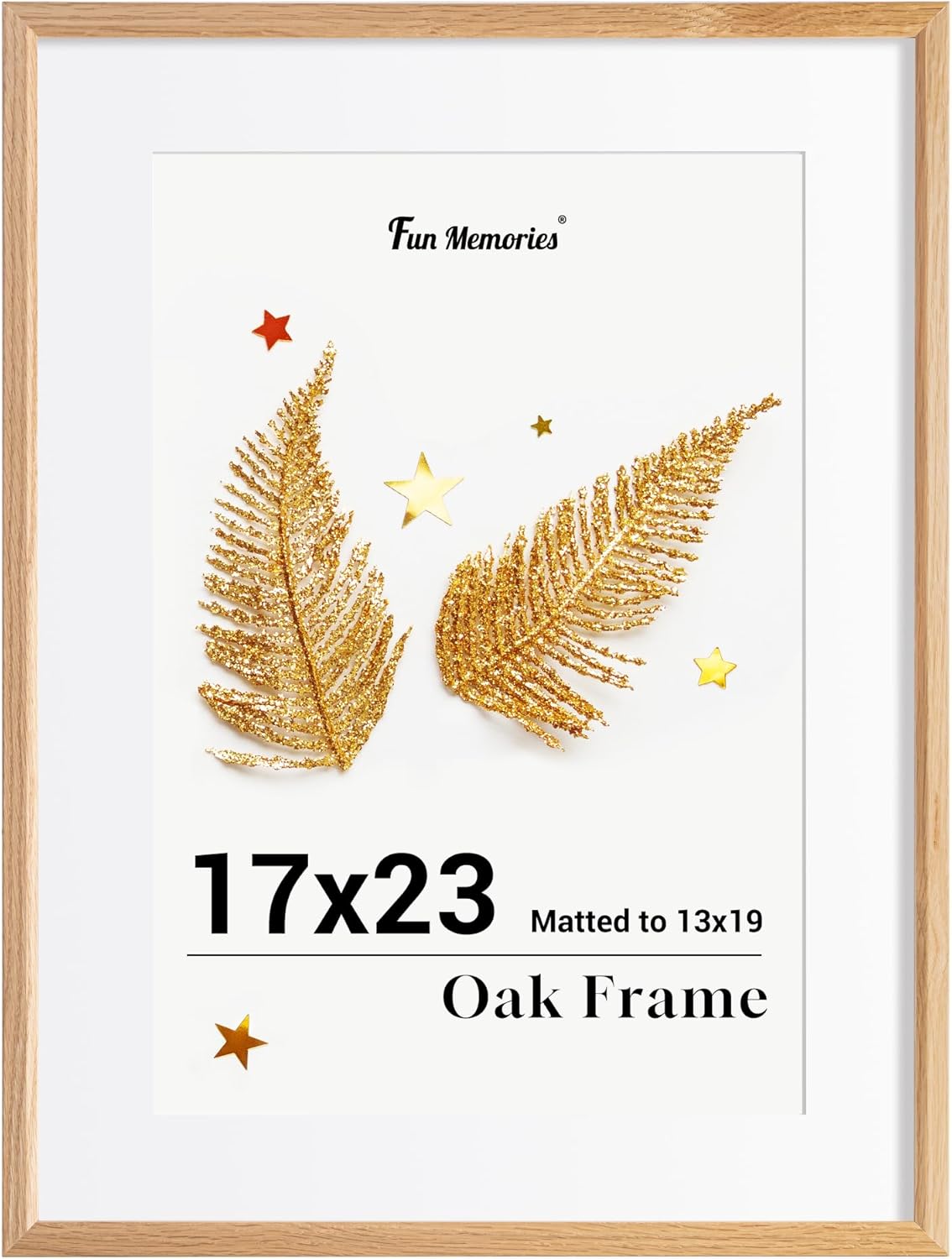Fun Memories 17x23 Oak Picture Frame for Wall, 17x23 Frame with Matted to 13x19, Solid Wood Picture Frames for Wall Art Photo and Prints (Nature, 1 Pack)