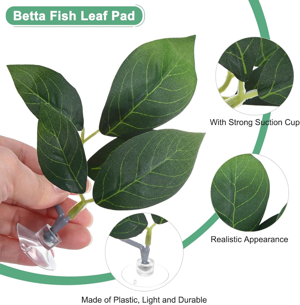 3-Pack Betta Fish Leaf Pad, Hammock Plant Leaf Pad, Realistic Resting Fish Rest Bed for Fish Tank Decorations/Aquarium Accessories/Spawning Grounds/Breeding [Green, Leaves-Shaped]