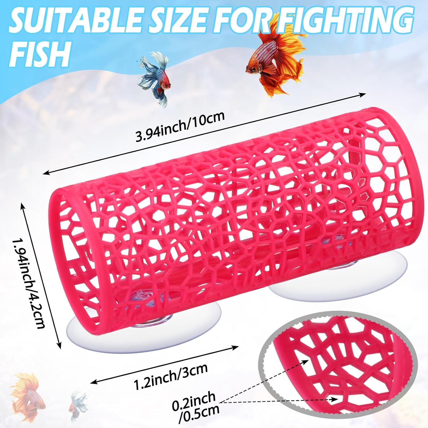 Honeydak 2 Pcs Betta Fish Tank Accessories Betta Tunnel Fish Toys Safe Hollow Hammock Cave Aquarium Decor with Suction Cups for Small Shrimp Reptile Guppies(Pink,Hideout Tube)
