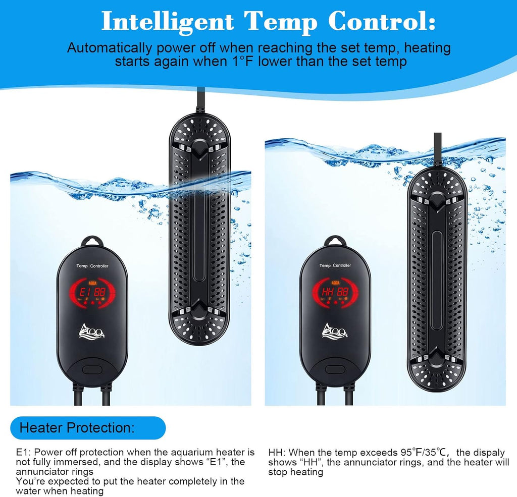 AQQA Aquarium Heater 800W for 80-220 Gallon Submersible Fish Tank Heater for Aquarium Betta Fish Heater Aquarium Thermostat Heater Hydroponic Freshwater & Saltwater (800W, 80-220Gal)