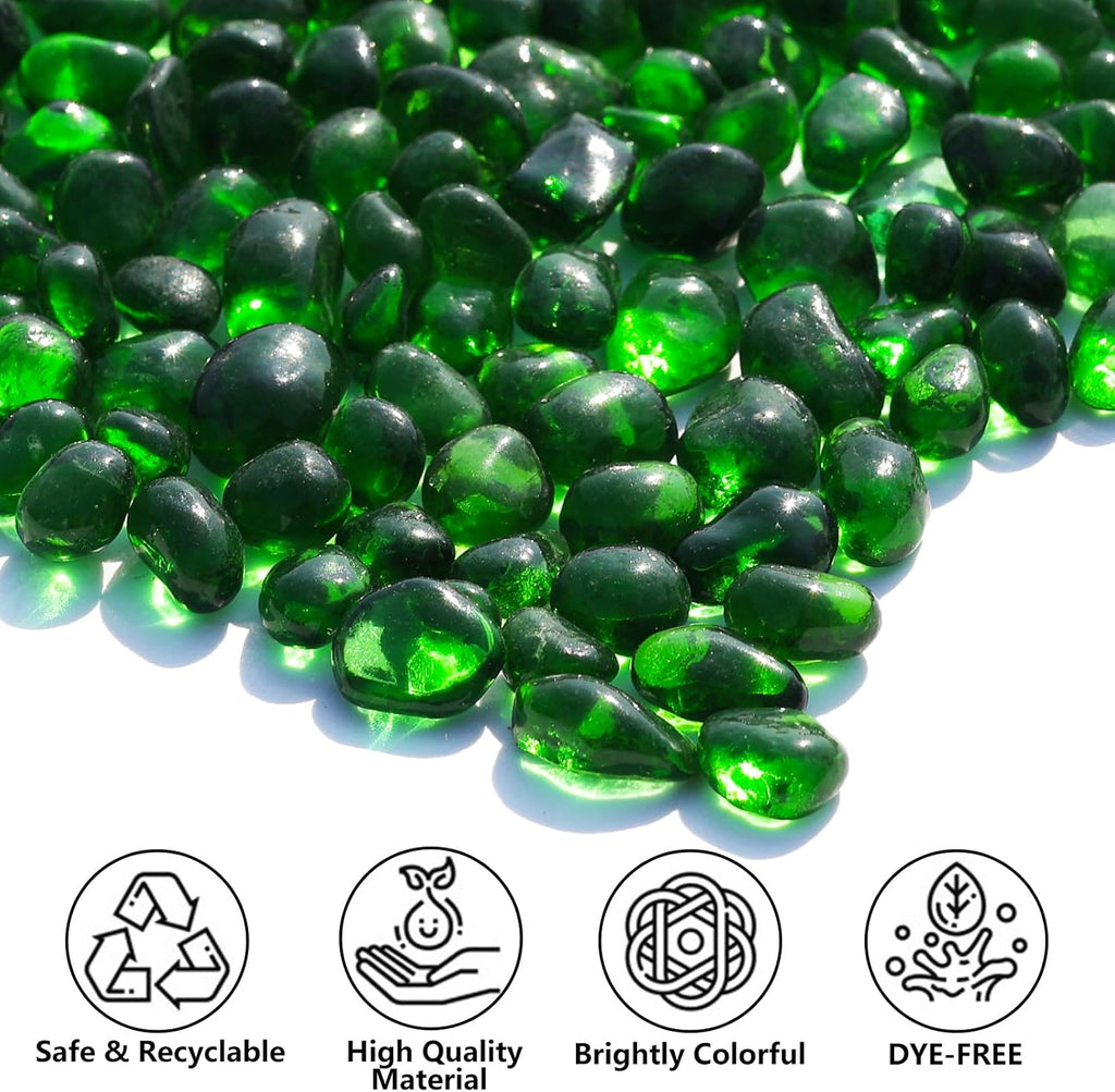 Sea Glass Stones - Green Clear Glass Pebbles Gemstones - Perfect for Aquarium Rocks, Fish Tank Gravel, Vase Fillers, DIY Crafts, and Home Decor (0.9LB/14oz)